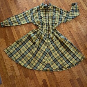 VINTAGE SUNSHINE/STARSHINE Plaid Full Skirt Midi/Long Sleeves Button Up SZ 12